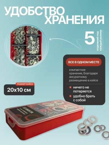 Шайбы плоские ОЦ М4,5,6,8,10 в органайзере НАБОР 1 фото 5