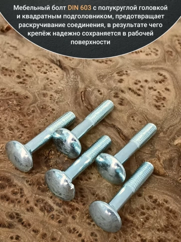 Болт мебельный М6х45 полукруглая головка ОЦ DIN 603,20 шт. фото 3