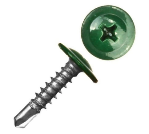 Саморез с прессшайбой, сверло, 4,2х16 RAL6005 фото 1