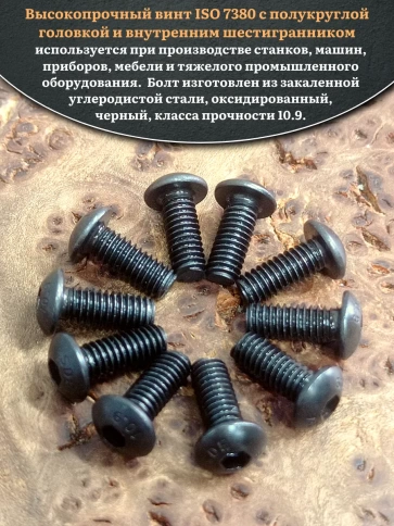 Винт чёрный М3х12 ISO 7380 под шестигранник к.п.10.9, 10 шт. фото 4