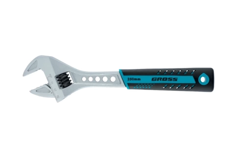 Ключ разводной 250 мм CrV двухкомпонентные рукоятки Gross фото 1