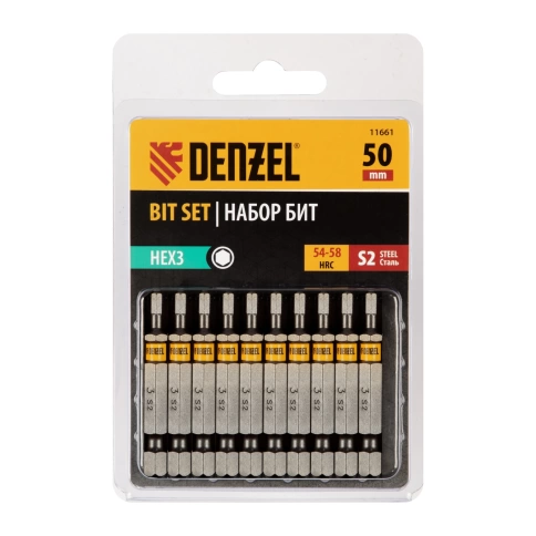 Биты шестигранный профиль сталь S2 HEX3х50 Denzel фото 1