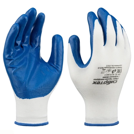 Перчатки полиэфирные с синим нитрильным покрытием, 13 класс вязки, размер 9, Сибртех фото 1