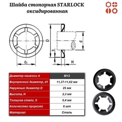 Шайба стопорная STARLOCK М12 оксидированная, 500 шт. фото 3