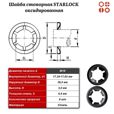 Шайба стопорная STARLOCK М18 оксидированная, 500 шт. фото 3