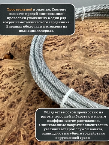 Трос стальной 3/4 оцинкованный в оплетке, 10 м. фото 4