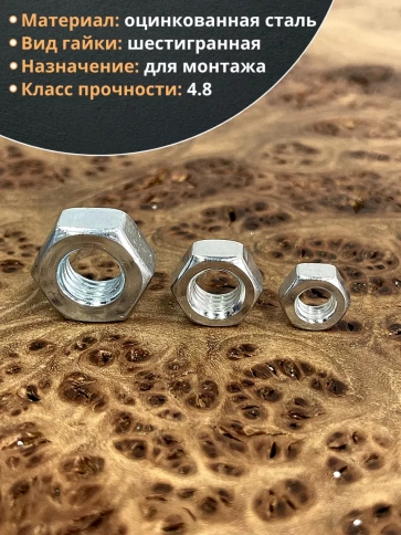 Гайка оцинкованная М6,8,10 DIN 934 (по 50 шт.) фото 3