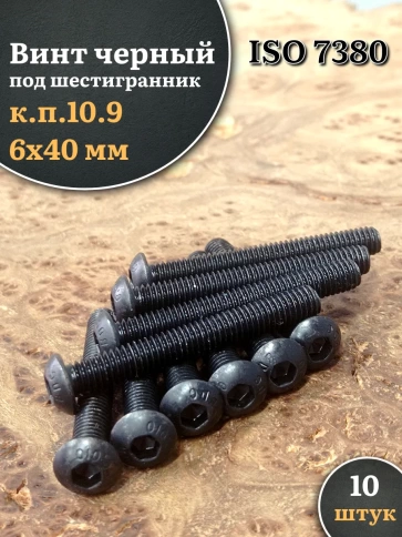 Винт чёрный М6х40 ISO 7380 под шестигранник к.п.10.9, 10 шт. фото 1
