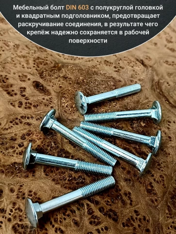 Болт мебельный М6х60 полукруглая головка ОЦ DIN 603,20 шт. фото 3