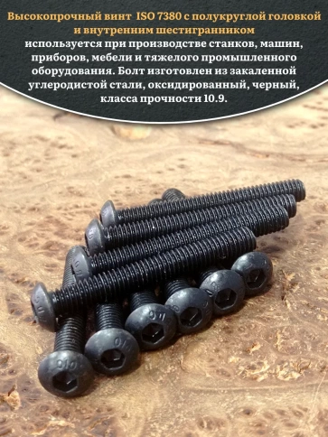 Винт чёрный М6х45 ISO 7380 под шестигранник к.п.10.9, 10 шт. фото 4