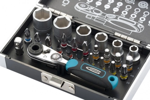 Набор бит с торц.головками, 1/4, магнитн.адапт., сталь S2, пластик.кейс 26предм. Gross фото 4