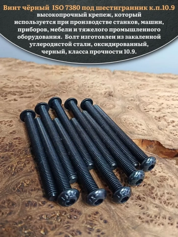 Винт чёрный М10х100 ISO 7380 под шестигранник к.п.10.9, 20 шт. фото 4