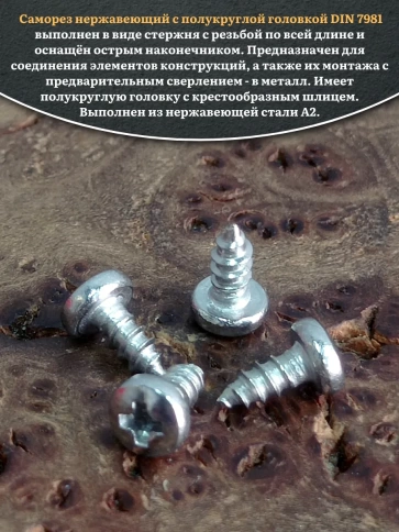 Саморез нержавеющий полукруглая гол. 2,9х6,5 DIN7981, 50 шт. фото 4