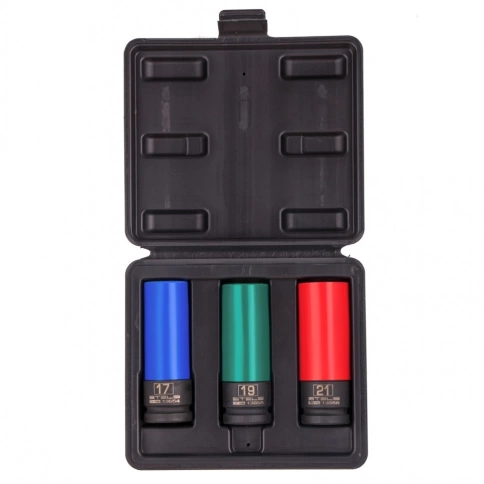 Набор ударных удлиненных торцевых головок шестигранных для колесных дисков 3 шт 1/2 17,19,21мм Stels фото 1