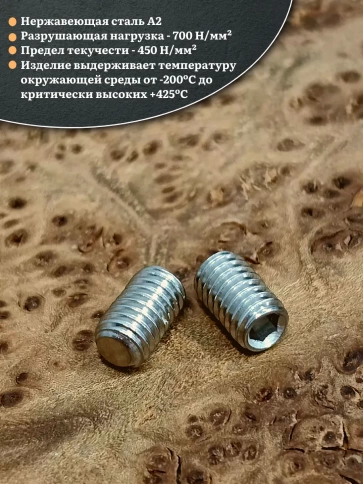 Винт установочный нержавеющий М6х10 DIN913 (гужон), 10 шт. фото 3