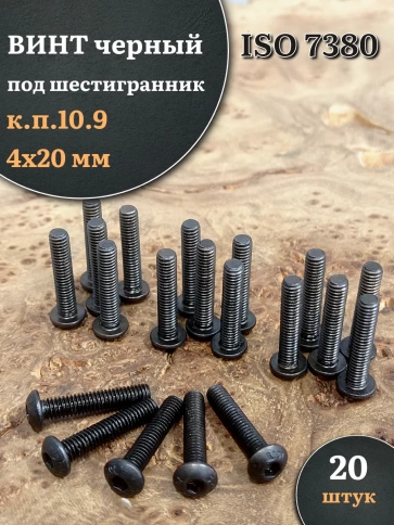 Винт чёрный М4х20 ISO 7380 под шестигранник к.п.10.9, 20 шт. фото 1