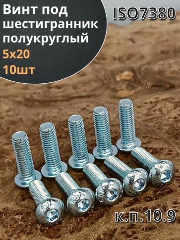 Винт М5х20 с внутренним шестигранником ОЦ 7380 к.п.10.9 10шт фото 2