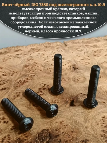 Винт чёрный М12х55 ISO 7380 под шестигранник к.п.10.9, 4 шт. фото 4