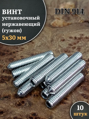 Винт установочный нержавеющий М5х30 DIN914 (гужон), 10 шт. фото 1