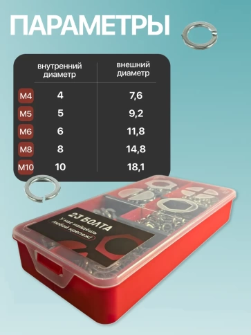 Шайбы гровер пружинные ОЦ М4,5,6,8,10 органайзер НАБОР 1 фото 3