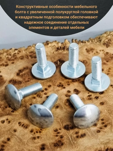 Болт мебельный М6х20 мм полукруглая головка DIN 603, 20 шт фото 3