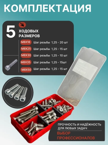 Винты нержавеющие М8 DIN912 в органайзере НАБОР 1 фото 2