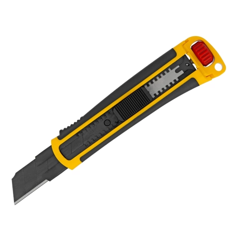 Нож 25 мм сменное лезвие SK4, корпус ABS+TPR торцевой зажим Denzel фото 1