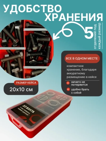 Болты высокопрочные М8 к.п.12.9 DIN933 в органайзере НАБОР 1 фото 5