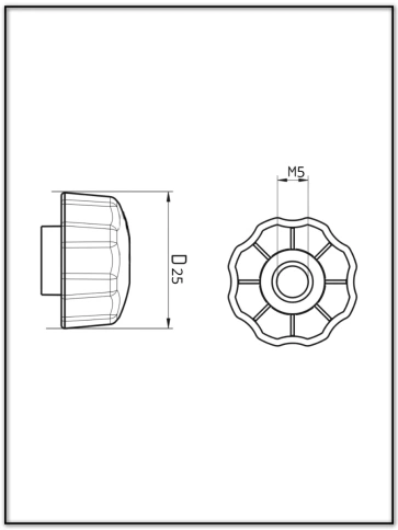 Ручка фиксатор барашек d 25 с гайкой М5, 4 шт. фото 2