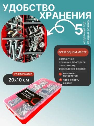 Винты мебельные М6 DIN7420 в органайзере НАБОР 2 фото 5