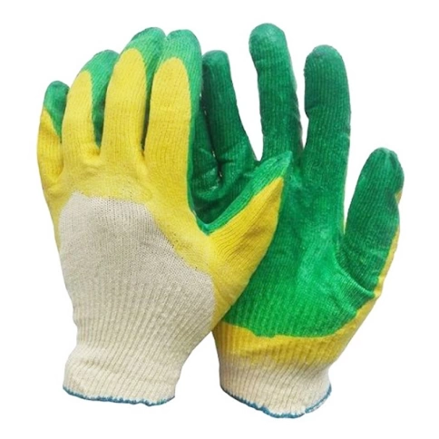 Перчатки трикотажные PER2L3N с двойным латексным обливом, зелено-желтые  фото 2