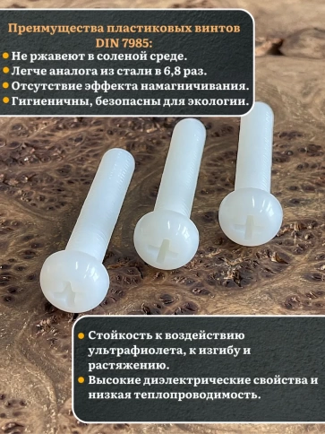 Винт полиамидный 10х50 мм DIN7985 (пластик), 4 шт. фото 3
