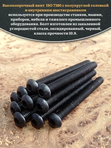 Винт чёрный М6х65 ISO 7380 под шестигранник к.п.10.9, 10 шт. фото 4