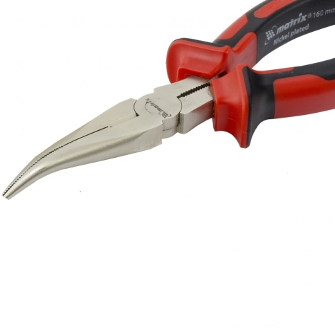 Длинногубцы NICKEL, изогнутые никелированные, двухкомпонентные рукоятки 200 мм Matrix фото 2