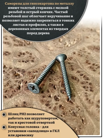 Саморез шуруп по металлу 3,5х35 мелкая резьба, чёрный 1 кг. фото 4