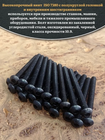Винт чёрный М6х55 ISO 7380 под шестигранник к.п.10.9, 20 шт. фото 4
