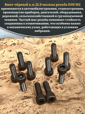 Винт мелкая резьба чёрный к.п.12.9 10х25х1 DIN912, 20 шт. фото 4