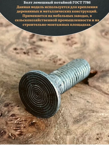 Болт лемешный высокопрочный потайной  М10х40 Гост7786,10 шт  фото 3