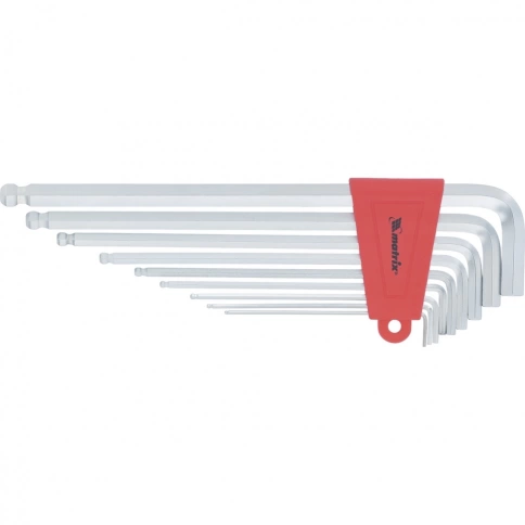 Набор ключей имбусовых HEX 1,5-10 мм CrV 9шт. экстра-длин.с шаром, сатин.Matrix фото 1