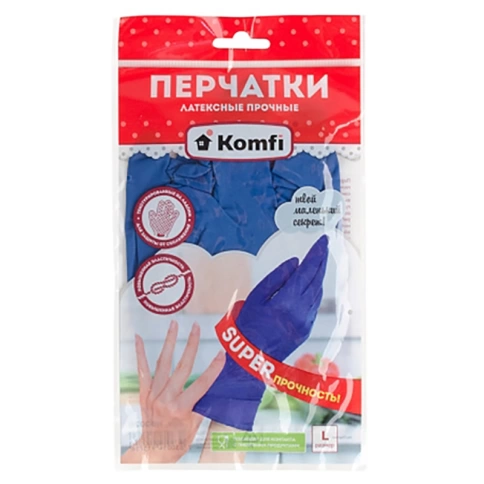 Перчатки HB003G латексные прочные, размер L, Komfi фото 1