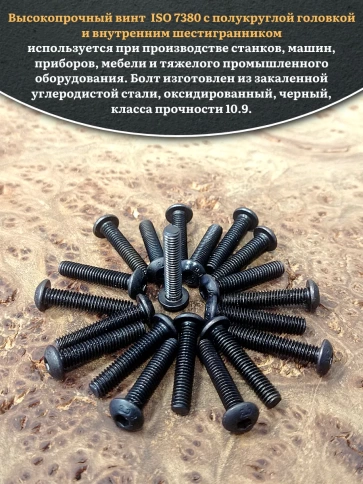 Винт чёрный М5х16 ISO 7380 под шестигранник к.п.10.9, 20 шт. фото 4