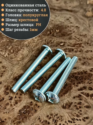 Винт с прессшайбой М6х65 полукруглая головка DIN967, 10 шт. фото 4