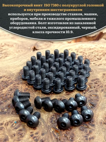 Винт чёрный М5х10 ISO 7380 под шестигранник к.п.10.9, 100 шт. фото 4