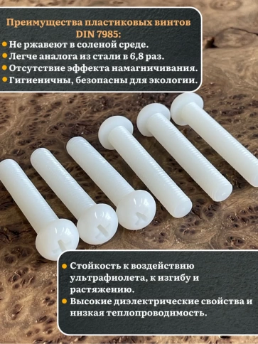 Винт полиамидный 10х60 мм DIN7985 (пластик), 10 шт. фото 4