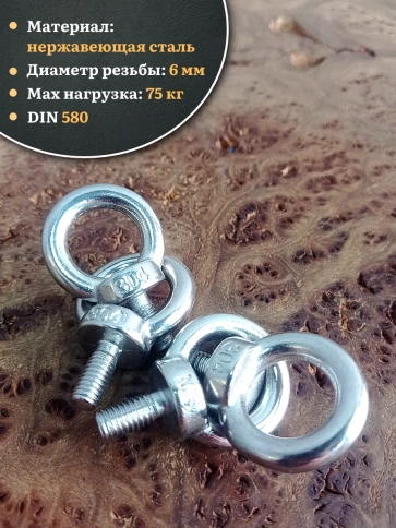 Рым болт нержавеющий М6 DIN580, 10 шт. фото 3