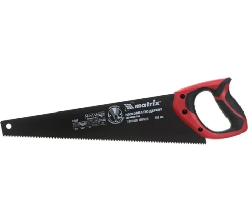 Ножовка по дереву, двухкомп.рук.,зуб 3D, каленый зуб 7-8 TPI тефл.покр.полотна 450мм Matrix фото 1