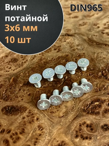 Винт потайной оцинкованный 3х6 DIN965, 10 шт. фото 1