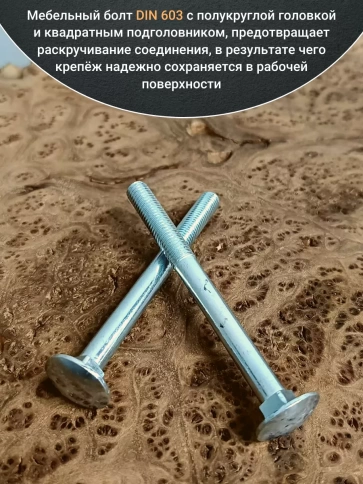 Болт мебельный М10х100 полукруглая головка ОЦ DIN 603,20 шт. фото 3