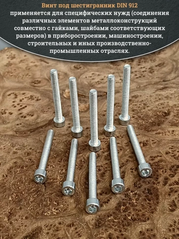 Винт под шестигранник ПР 6х55 мм ОЦ к.п.8.8 DIN912, 10 шт. фото 5