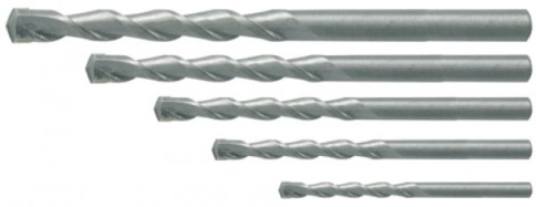 Набор сверл победитовых ударных, цилиндрич.хвостовик Профи (для бет.,кам.,кирп) 5шт. (4-5-6-8-10 мм) фото 1